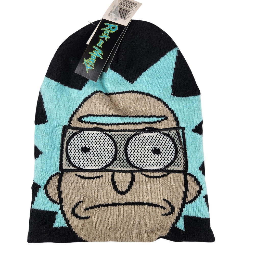 Rick and Morty Adult Swim Beanie Hat Flip Down Mesh Mask Black Blue Winter Hat